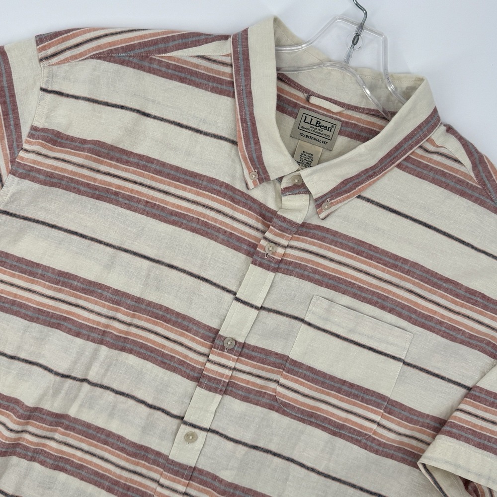 L.L.Bean Men's XXL Backyard BBQ Striped Button Down Shirt Camp Coastal Dadcore